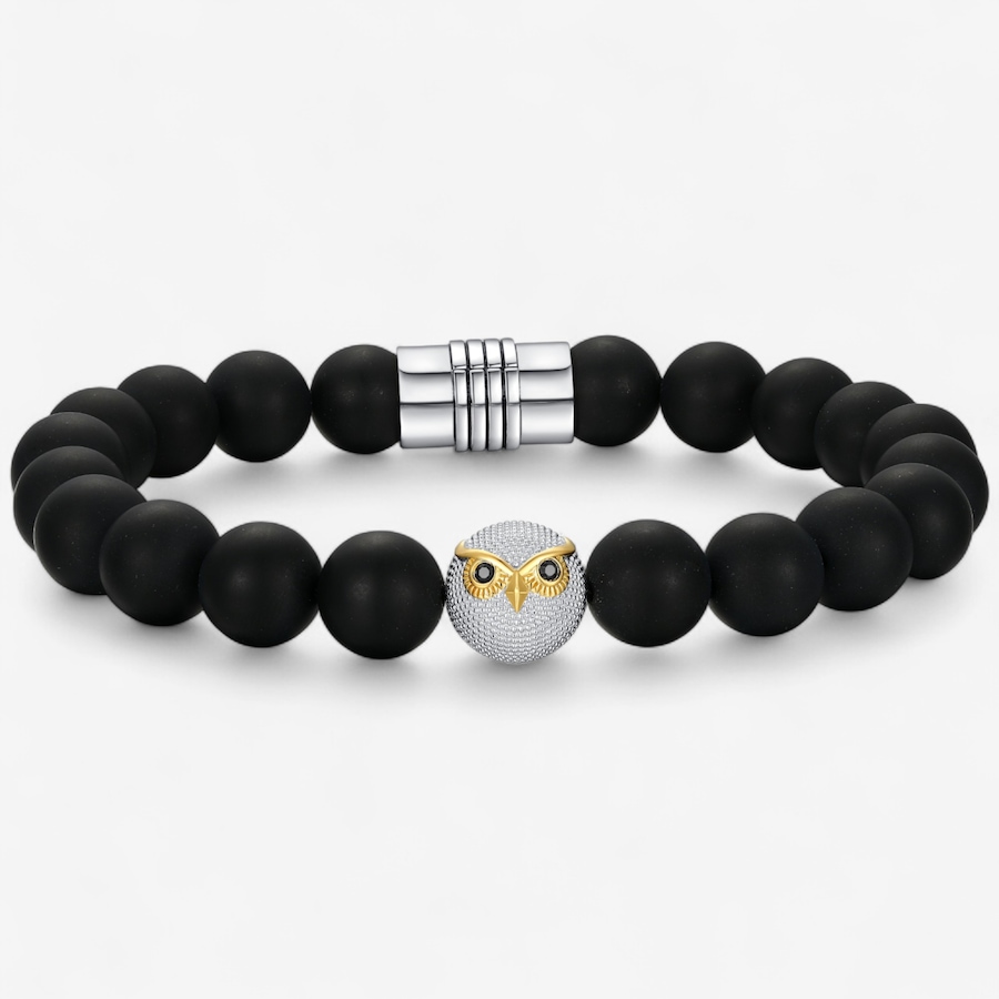 Image 115049.jpg, Product 115-049 / Price $279.99, Ethos Sterling Silver 10mm Genuine Black Agate Bead & Owl Bracelet from Ethos on TSC.ca's Jewellery department