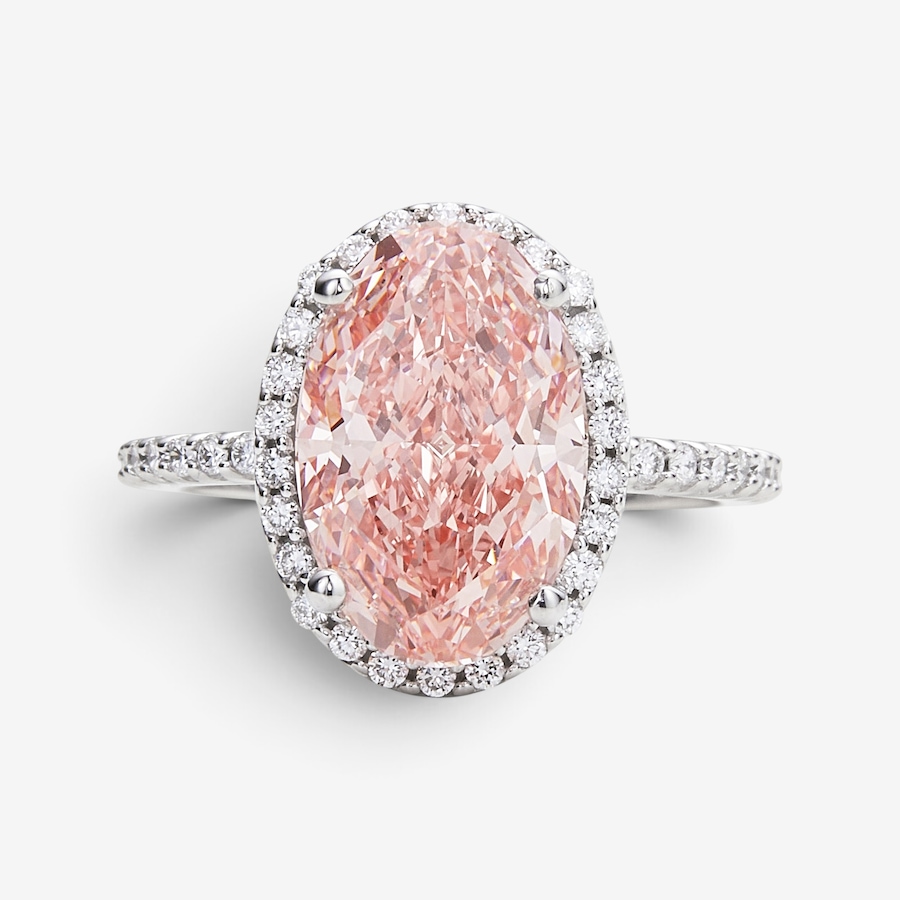 Image 115312.jpg, Product 115-312 / Price $6,499.99, EVERA Diamonds Couture Collection 14K White Gold 4.34 ctw Oval Shape Pink and White Diamond Halo Ring from Evera Diamonds on TSC.ca's Jewellery department