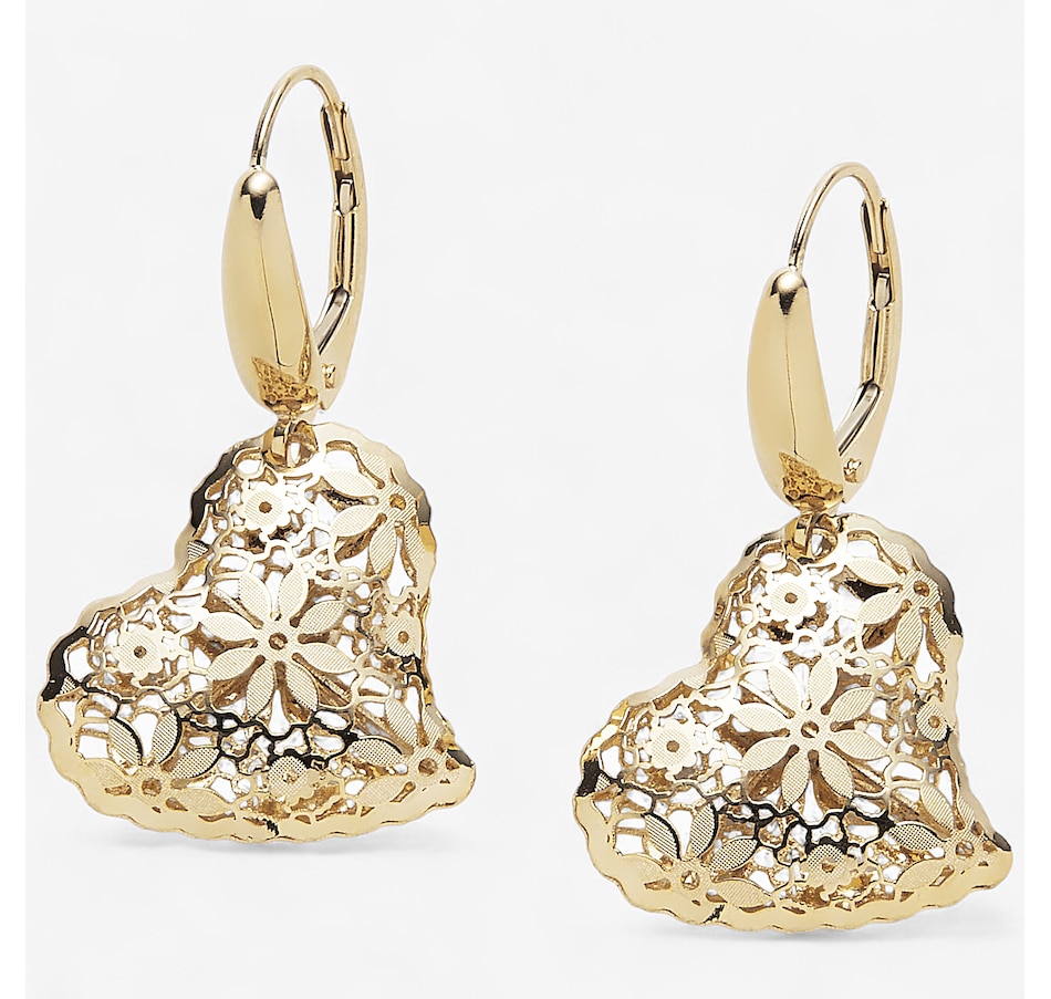 Image 115321.jpg, Product 115-321 / Price $879.99, Stefano Oro 14K Yellow Gold Flower Ricami Heart Leverback Earrings from Stefano Oro on TSC.ca's Jewellery department