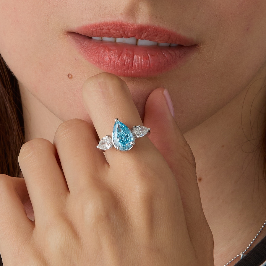Image 115396_ALTMORE202.jpg, Product 115-396 / Price $4,799.99, EVERA Diamonds Couture Collection 14K White Gold 4.00ctw Pear Shape Blue & White Diamond Ring from Evera Diamonds on TSC.ca's Jewellery department