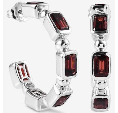 Gem Reflections Sterling Silver Gemstone J Hoop Earrings