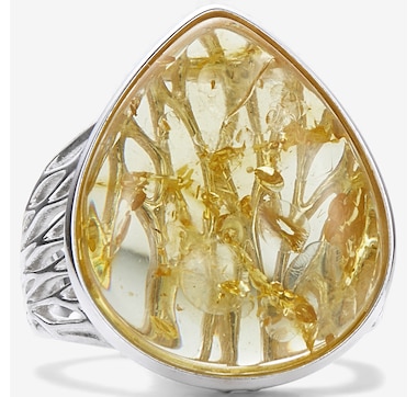 Amber Extraordinaire Sterling Silver Pear Cut Ring