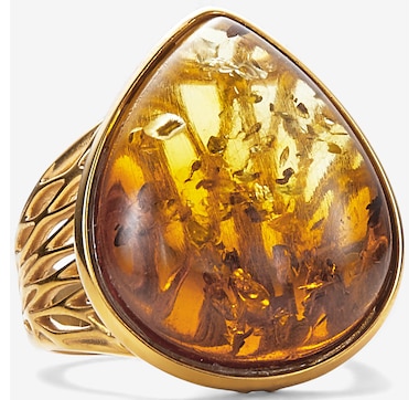 Amber Extraordinaire Sterling Silver Pear Cut Ring
