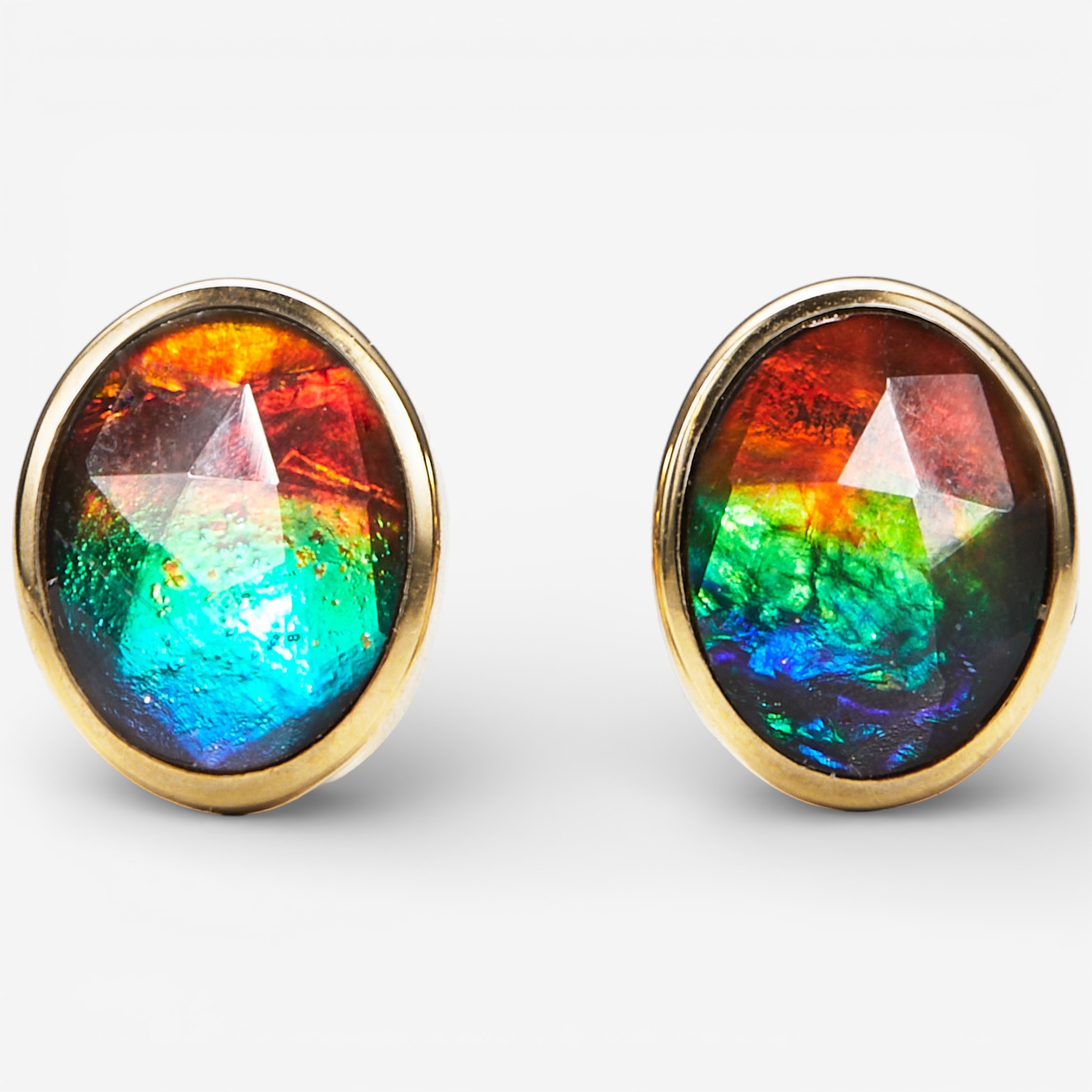 Canadian Ammolite Gems 14K Yellow Gold 9mm x 7mm Oval Shape