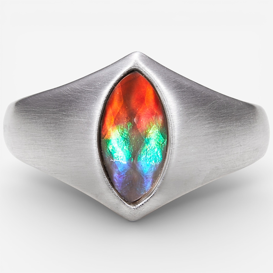 Image 115577_RHOP.jpg, Product 115-577 / Price $349.99, Canadian Ammolite Gems Sterling Silver 10 mm x 5 mm Marquise Ammolite Statement Ring from Canadian Ammolite Gems on TSC.ca's Jewellery department