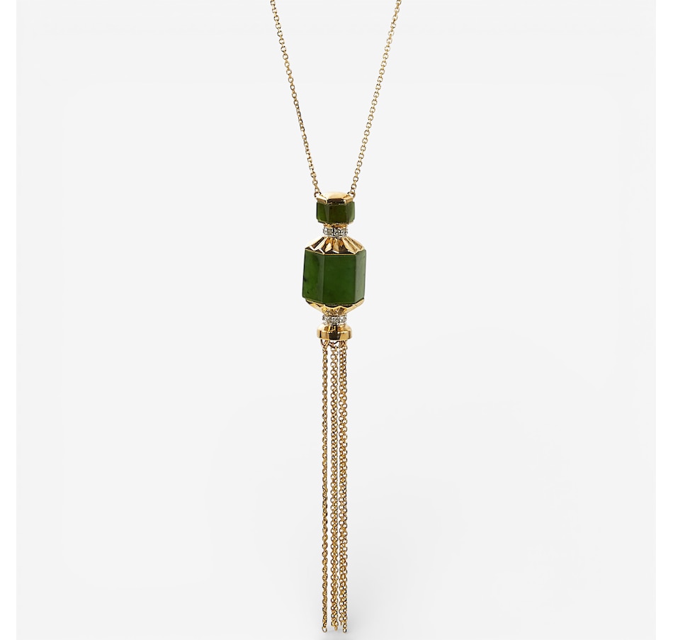Image 115584.jpg, Product 115-584 / Price $899.99, Jade of Yesteryear 14K Two-Tone Rhodium Genuine Natural Green Nephrite Jade and Diamond with Barrel and Tassel Pendant from Jade of Yesteryear on TSC.ca's Jewellery department