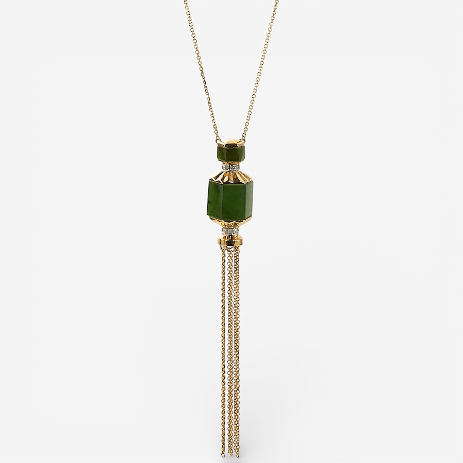 Image 115584.jpg, Product 115-584 / Price $899.99, Jade of Yesteryear 14K Two-Tone Rhodium Genuine Natural Green Nephrite Jade and Diamond with Barrel and Tassel Pendant from Jade of Yesteryear on TSC.ca's Jewellery department
