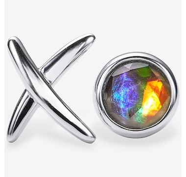 Canadian Ammolite Gems Sterling Silver 6mm Round Ammolite XO Earrings