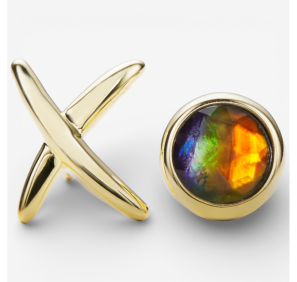Image 115593_YGP.jpg, Product 115-593 / Price $279.99, Canadian Ammolite Gems Sterling Silver 6mm Round Ammolite XO Earrings from Canadian Ammolite Gems on TSC.ca's Jewellery department