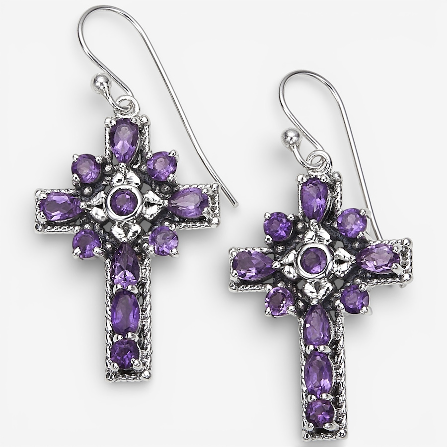 Image 115625_AMY.jpg, Product 115-625 / Price $99.88, Himalayan Gems Sterling Silver Gemstone Cross French Wire Earrings from Himalayan Gems on TSC.ca's Jewellery department