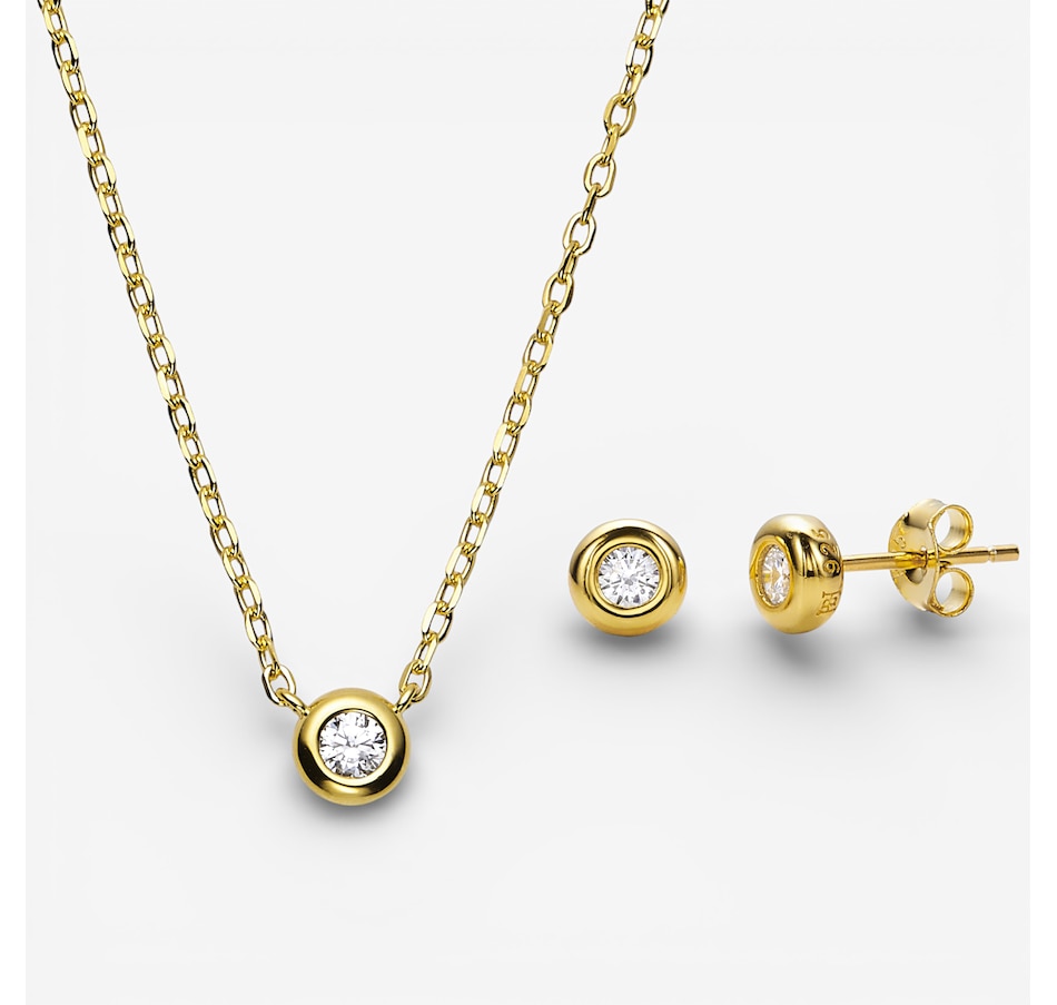 Image 115644.jpg, Product 115-644 / Price $129.99, Hillberg & Berk Sterling Silver/14K Bezel Set Necklace and Earrings Set from Hillberg & Berk Jewellery on TSC.ca's Jewellery department