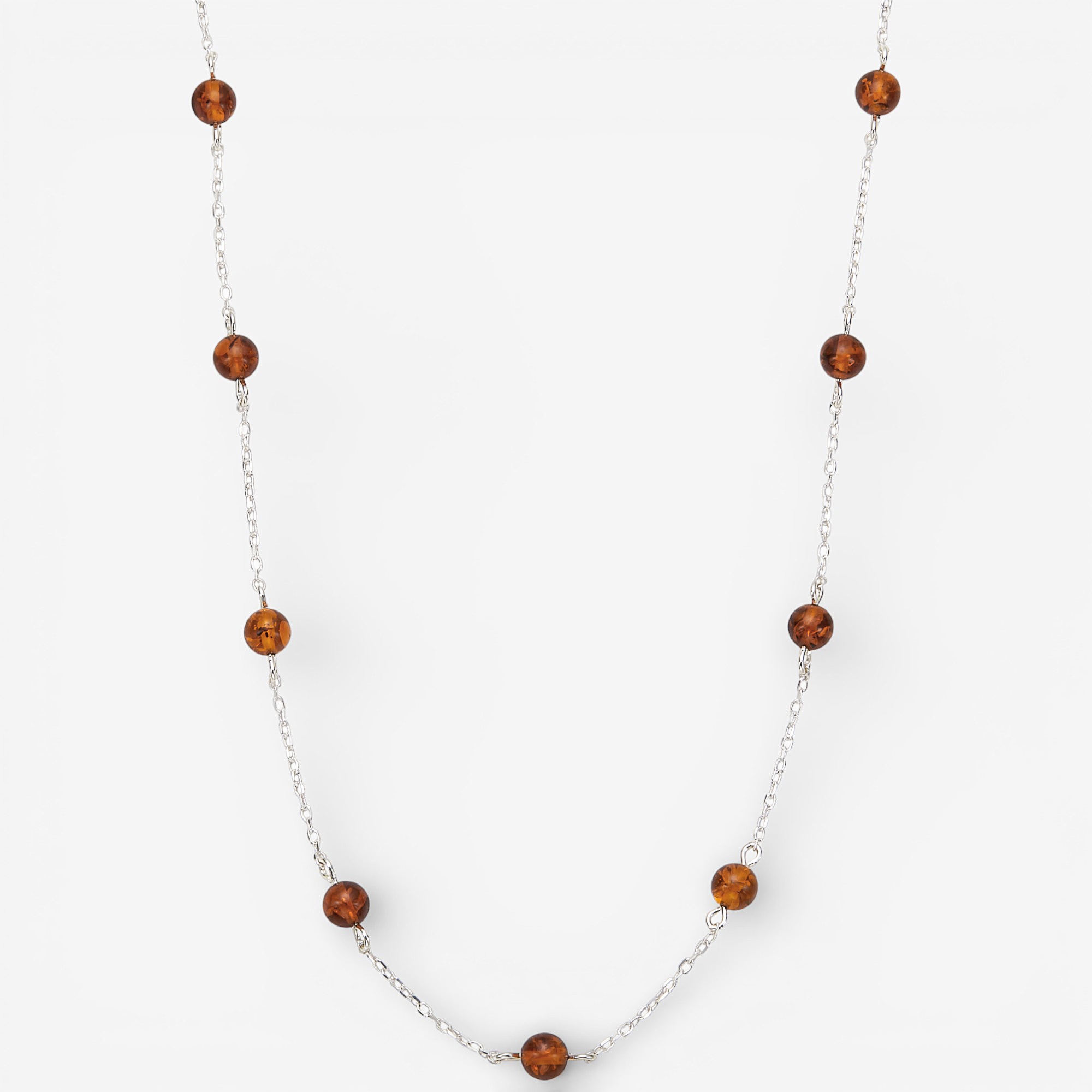 Amber Extraordinaire Sterling Silver Amber Ball Station Necklace