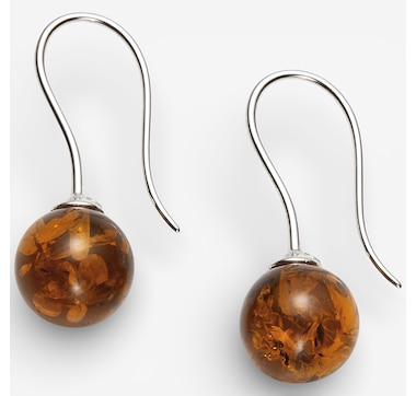 Amber Extraordinaire Sterling Silver Drop Shape Amber Earrings