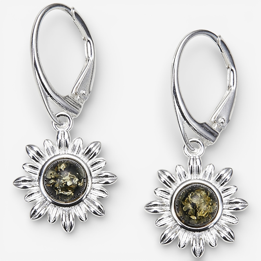 Image 115674_GRN.jpg, Product 115-674 / Price $49.88, Amber Extraordinaire Sterling Silver Amber Flower Earrings from Amber Extraordinaire on TSC.ca's Jewellery department