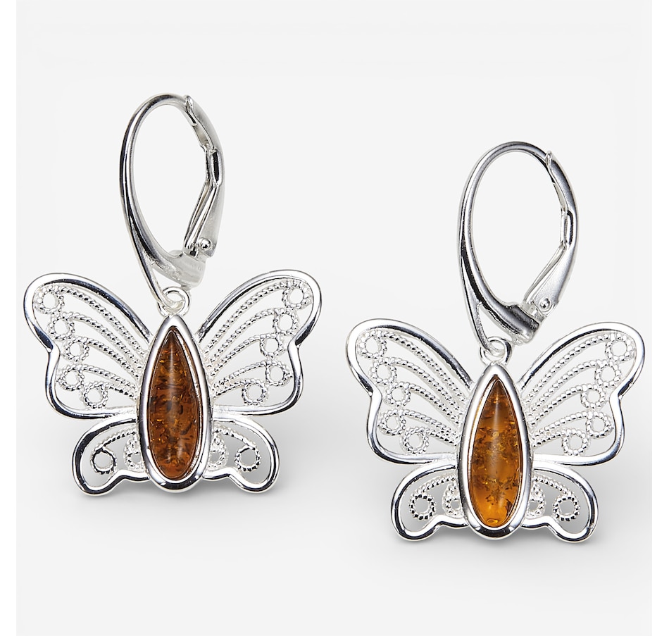 Image 115676_COGSS.jpg, Product 115-676 / Price $99.99, Amber Extraordinaire Sterling Silver Amber Butterfly Earrings from Amber Extraordinaire on TSC.ca's Jewellery department