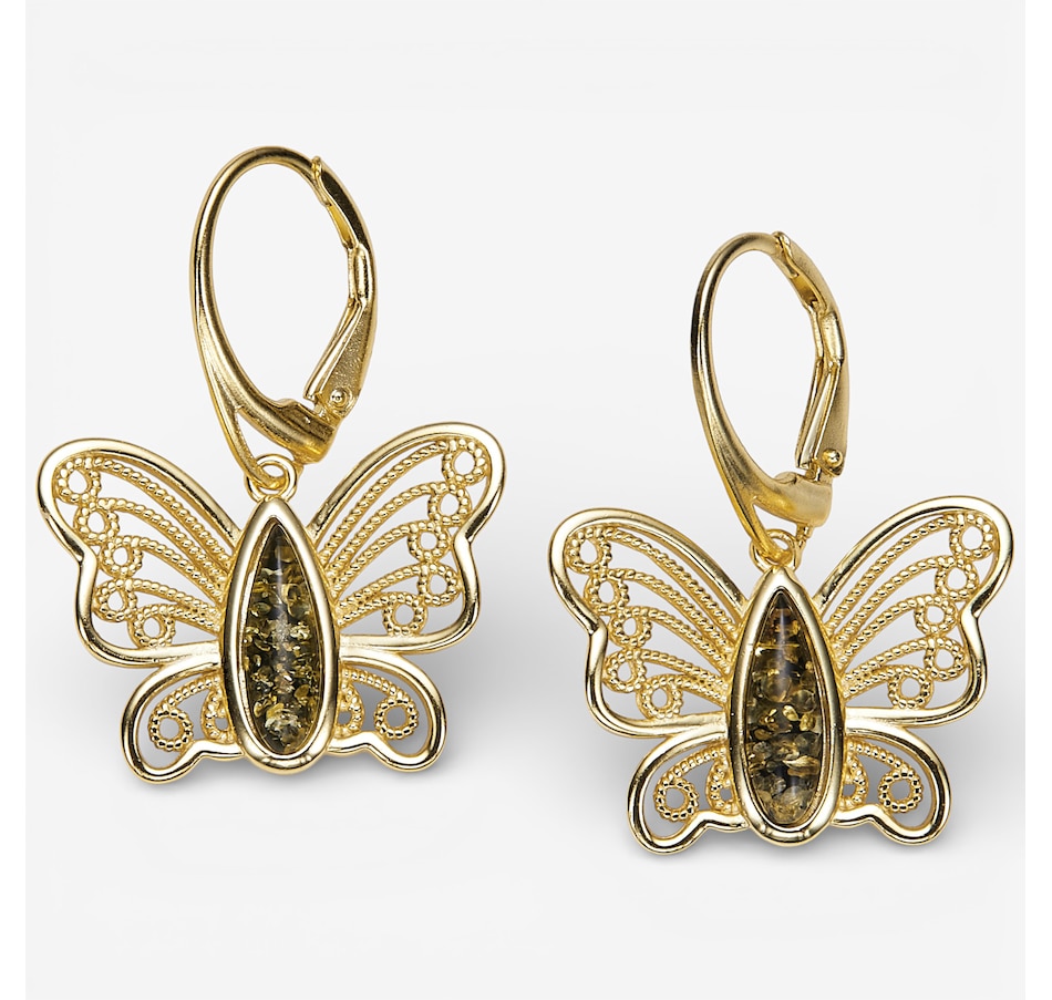 Image 115676_GRNGP.jpg, Product 115-676 / Price $99.99, Amber Extraordinaire Sterling Silver Amber Butterfly Earrings from Amber Extraordinaire on TSC.ca's Jewellery department