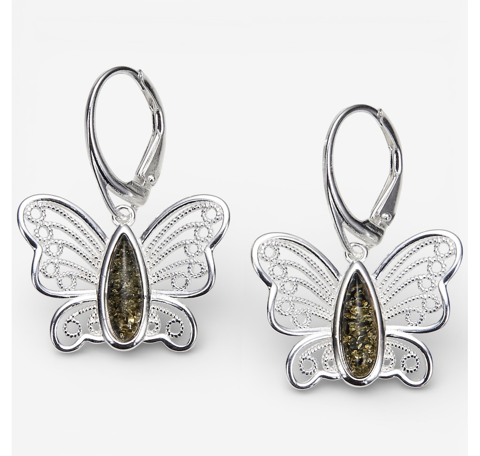 Image 115676_GRNSS.jpg, Product 115-676 / Price $99.99, Amber Extraordinaire Sterling Silver Amber Butterfly Earrings from Amber Extraordinaire on TSC.ca's Jewellery department