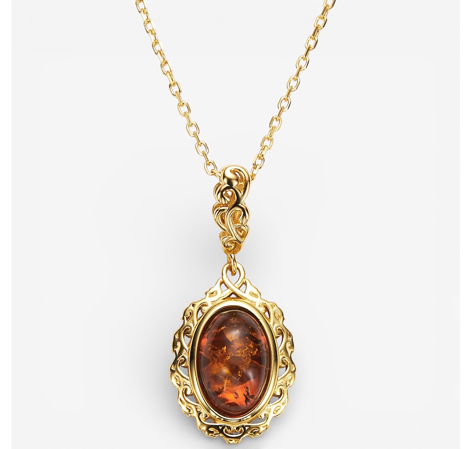 Image 115679.jpg, Product 115-679 / Price $79.99, Amber Extraordinaire Sterling Silver Yellow Gold Plate Oval Amber Pendant with Chain from Amber Extraordinaire on TSC.ca's Jewellery department