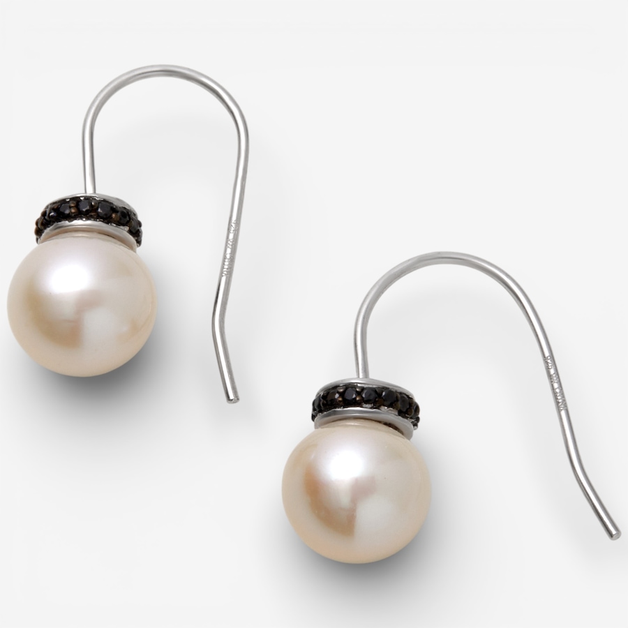 Image 115761.jpg, Product 115-761 / Price $199.99, Roz Kwan Sterling Silver 8mm-8.5mm Round White Freshwater Pearl and Black Spinel Earrings from Roz Kwan Jewellery Collection on TSC.ca's Jewellery department