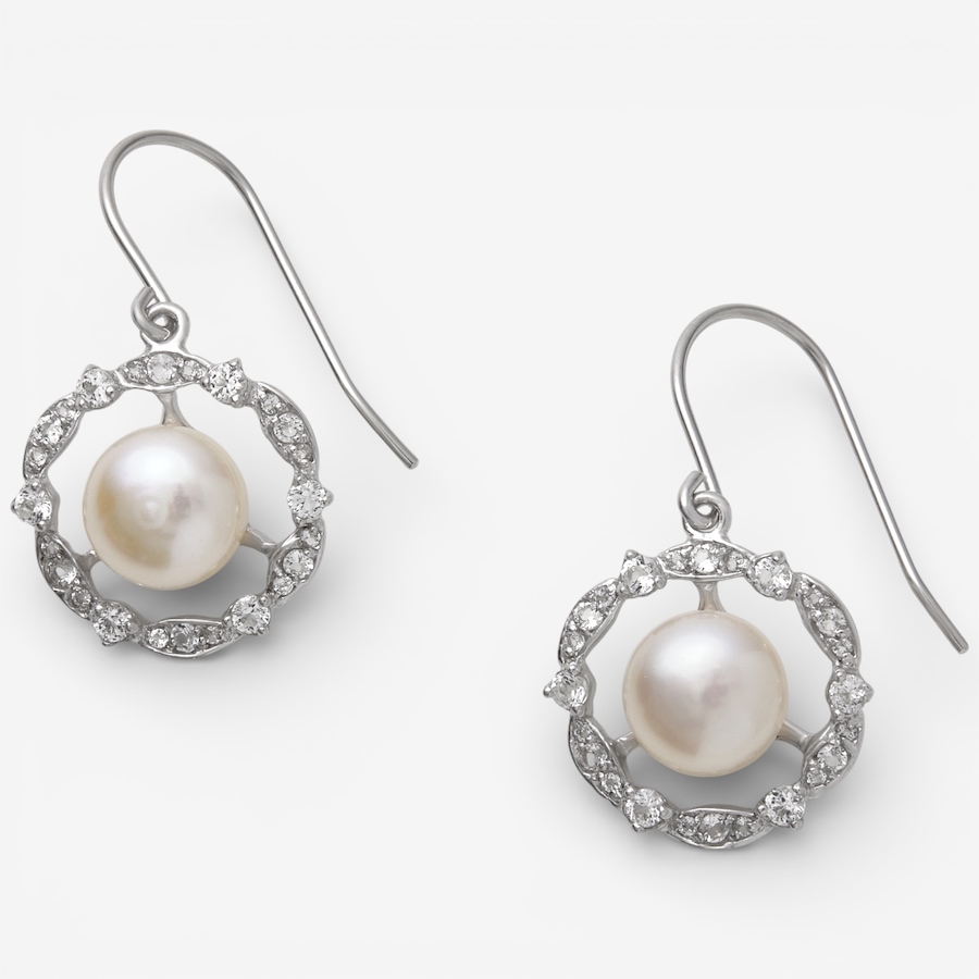 Image 115763.jpg, Product 115-763 / Price $149.99, Roz Kwan Sterling Silver 8mm-9mm White Button Freshwater Pearl and White Topaz Earrings from Roz Kwan Jewellery Collection on TSC.ca's Jewellery department