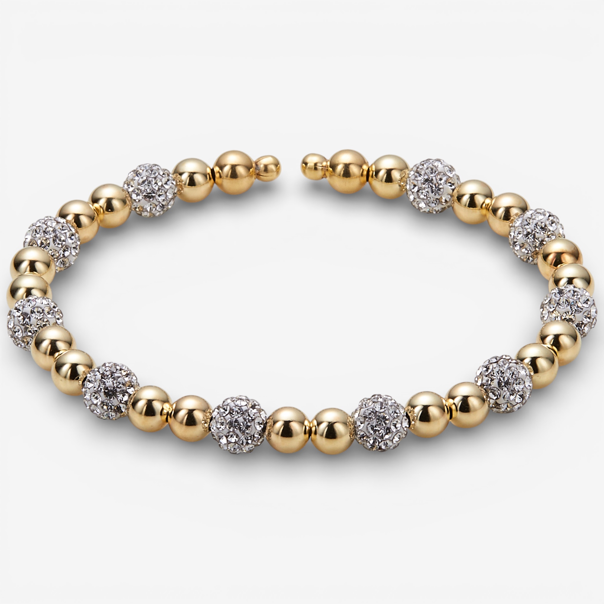 Trugold 10K Yellow Gold Beads and Resin Crystal Bangle With
