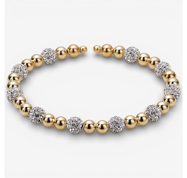 Trugold 10K Yellow Gold Beads and Resin Crystal Bangle With Titanium Inside