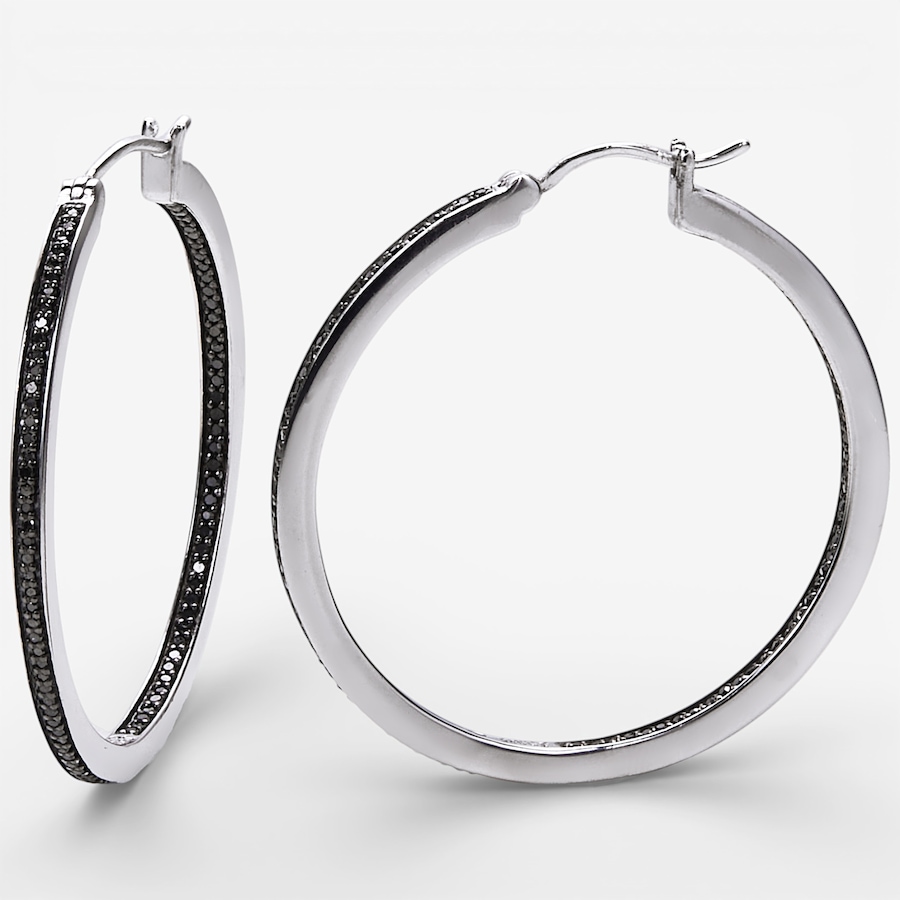 Image 115900.jpg, Product 115-900 / Price $299.99, Colours of Diamonds Sterling Silver 0.50 ctw Black Diamond Hoop Earrings from Colours of Diamonds on TSC.ca's Jewellery department