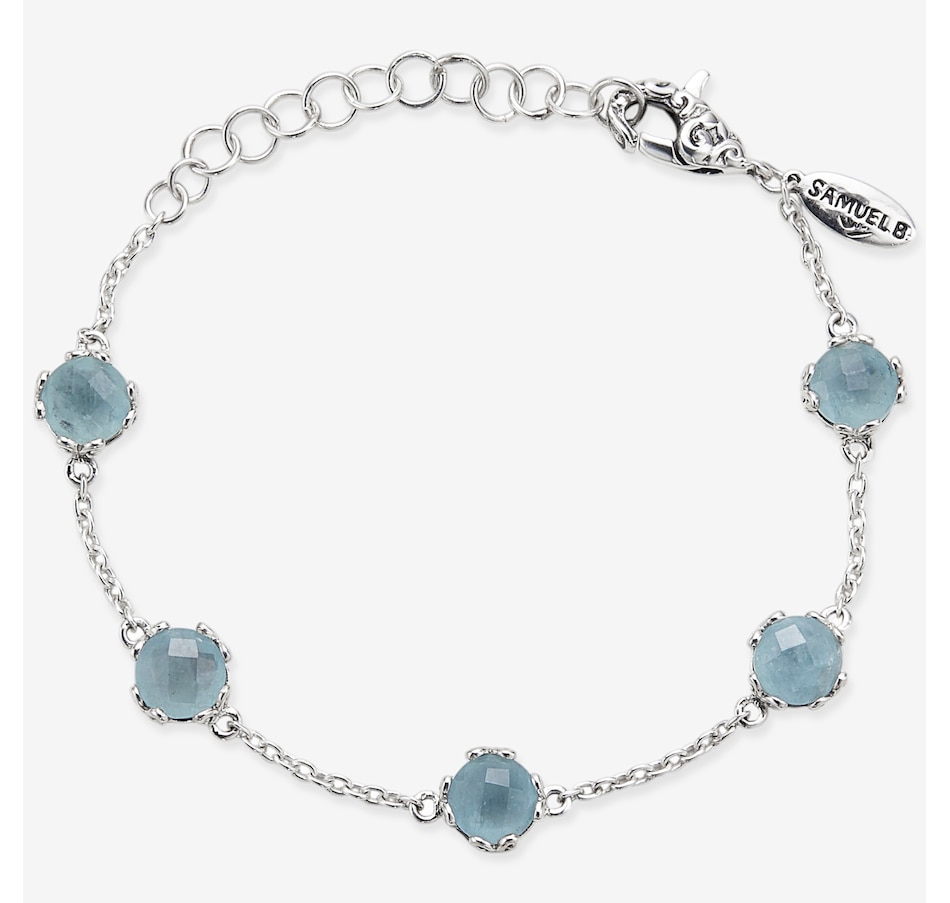 Image 115950_AQU.jpg, Product 115-950 / Price $199.99, Samuel B Collection Sterling Silver 7mm Round Birthstone Station Bracelet from Samuel B. Collection on TSC.ca's Jewellery department