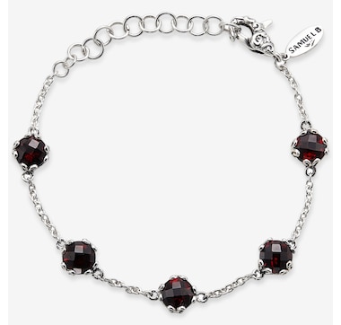 Samuel B Collection Sterling Silver 7mm Round Birthstone Station Bracelet