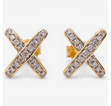 14K Gold 0.25ctw Diamond "X" Stud Earrings