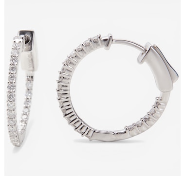 14K White Gold Diamond Hoop Earrings