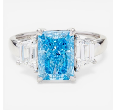 EVERA Diamonds 14K White Gold Radiant Cut Blue &amp; White Diamond Ring