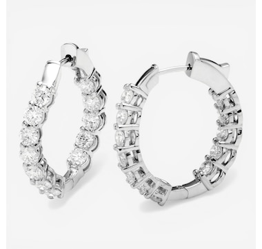 EVERA Diamonds 14K White Gold In &amp; Out Diamond Hoop Earrings