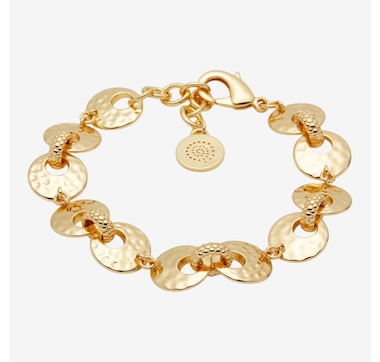 Etrusca Gioielli 18K Yellow Gold Plate Hammered Disc Alternate with Bubble Oval Link Bracelet