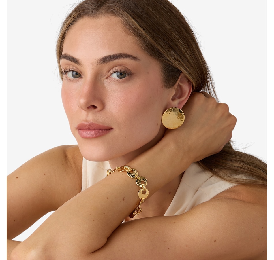 Image 116113_ALTMORE3.jpg, Product 116-113 / Price $169.99, Etrusca Gioielli 18K Yellow Gold Plate Hammered Disc Alternate with Bubble Oval Link Bracelet from Etrusca Jewellery on TSC.ca's Jewellery department