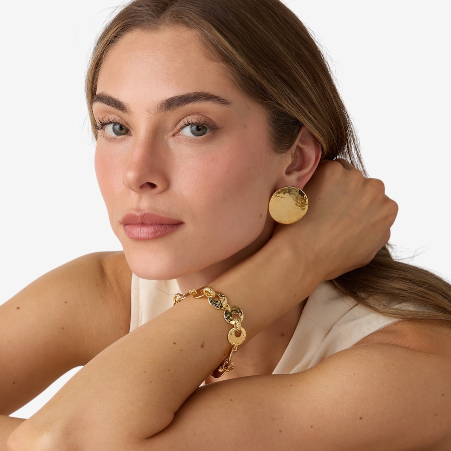 Image 116113_ALTMORE3.jpg, Product 116-113 / Price $149.99, Etrusca Gioielli 18K Yellow Gold Plate Hammered Disc Alternate with Bubble Oval Link Bracelet from Etrusca Jewellery on TSC.ca's Jewellery department