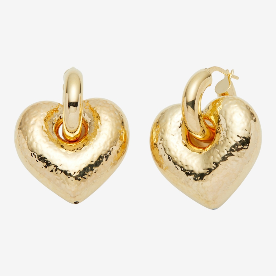 Image 116126.jpg, Product 116-126 / Price $179.99, Etrusca Gioielli 18K Yellow Gold Plate Tube Hoop Earrings with Electroform Heart Charm from Etrusca Jewellery on TSC.ca's Jewellery department