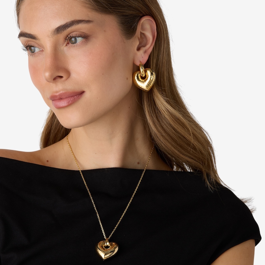 Image 116126_ALTMORE2.jpg, Product 116-126 / Price $179.99, Etrusca Gioielli 18K Yellow Gold Plate Tube Hoop Earrings with Electroform Heart Charm from Etrusca Jewellery on TSC.ca's Jewellery department