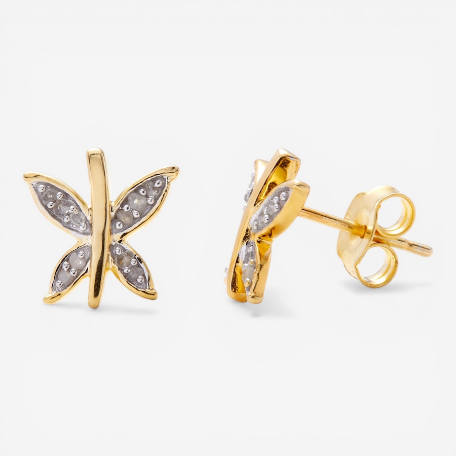 Image 116154.jpg, Product 116-154 / Price $69.99, Colours of Diamonds Sterling Silver/Yellow Gold Plate Diamond Butterfly Earrings from Colours of Diamonds on TSC.ca's Jewellery department