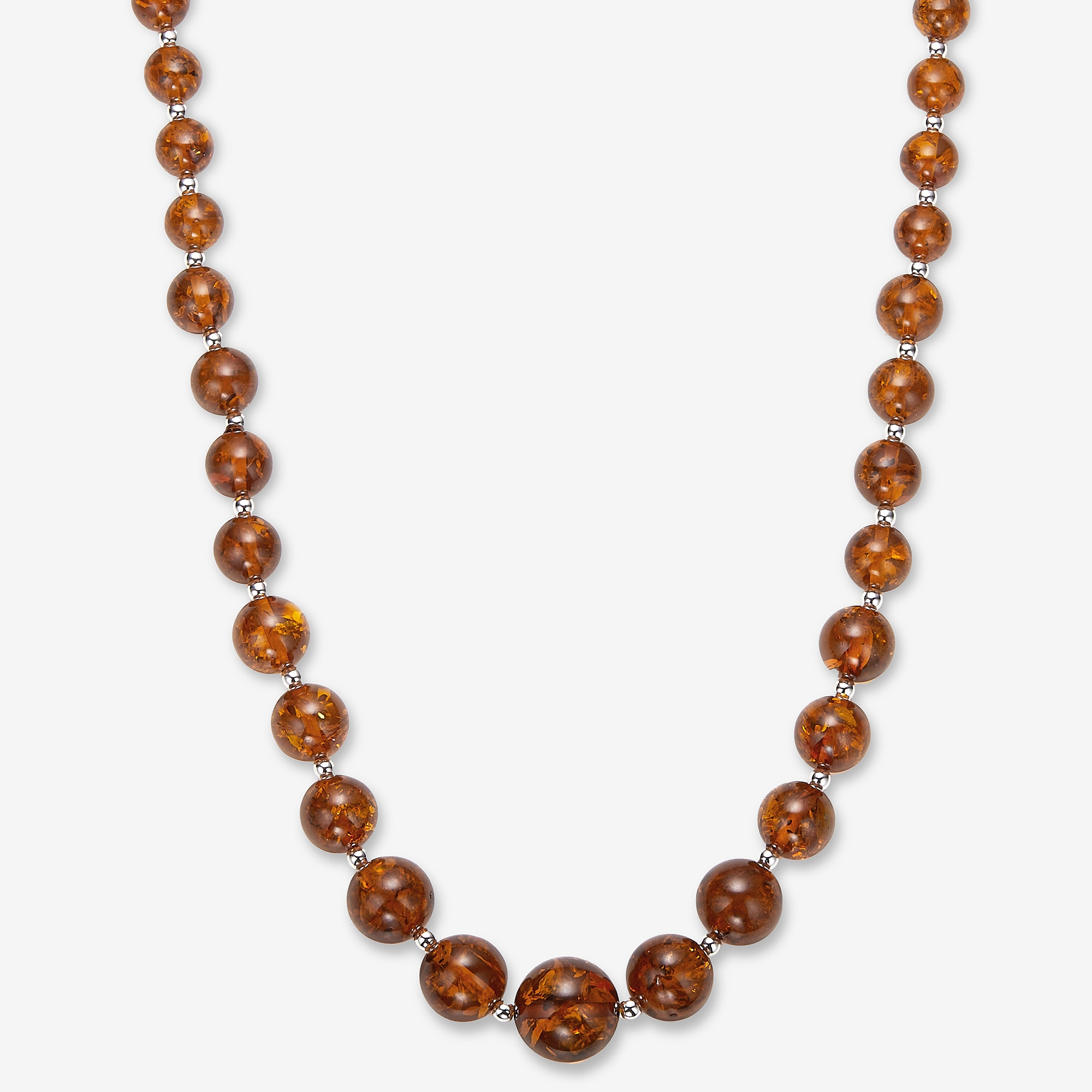 Amber Extraordinaire Sterling Silver Amber Graduated Bead Necklace
