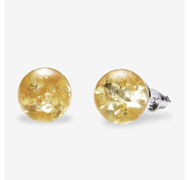 Amber Extraordinaire Sterling Silver Amber Ball Stud 12mm Earrings