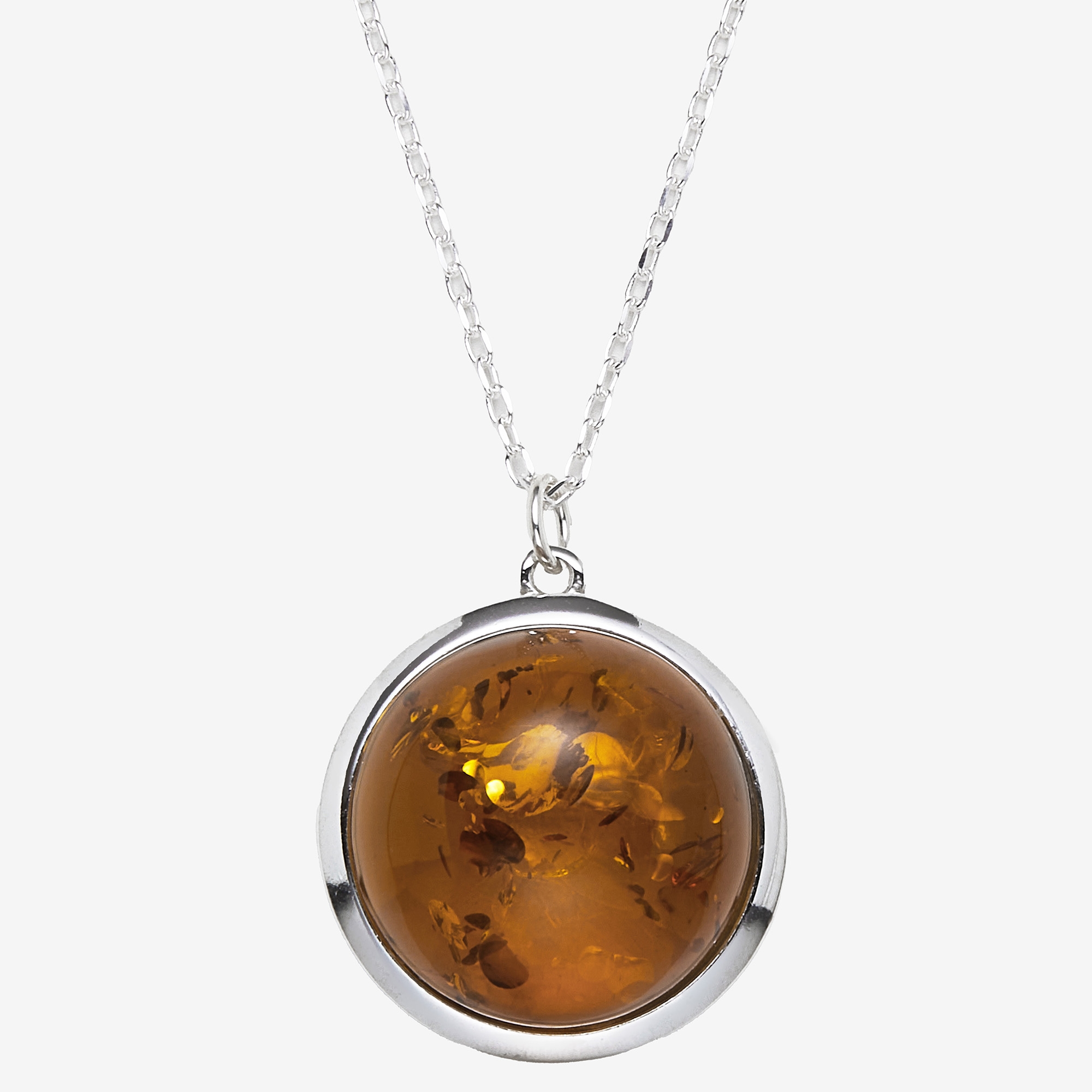 Amber Extraordinaire Sterling Silver Amber Round Pendant - TSC.ca