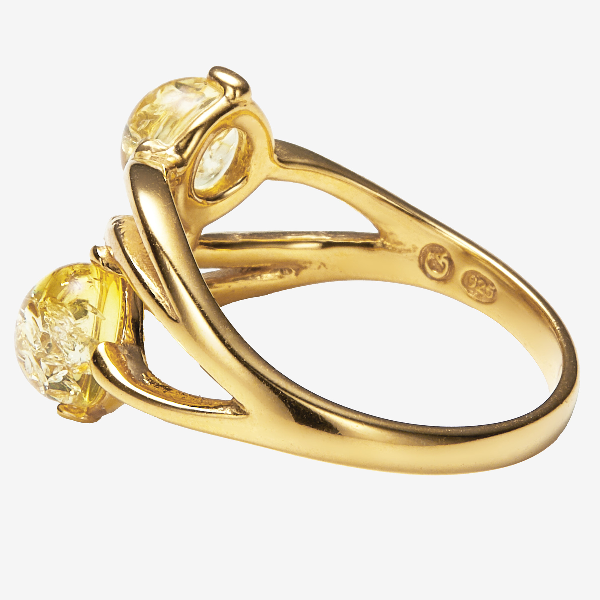 Amber Extraordinaire Sterling Silver Amber Round 2 Stone Ring - TSC.ca