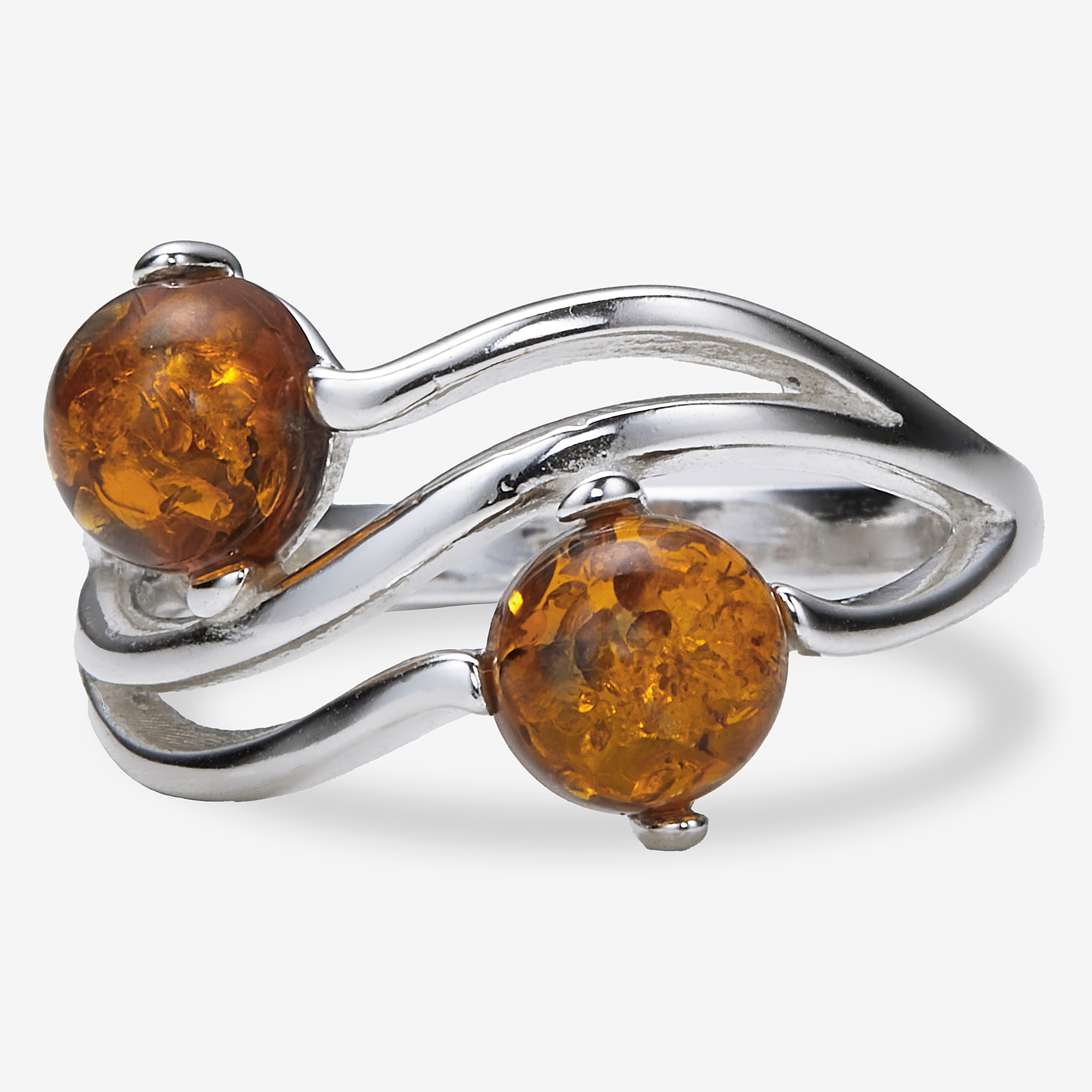 Amber Extraordinaire Sterling Silver Amber Round 2 Stone Ring - TSC.ca