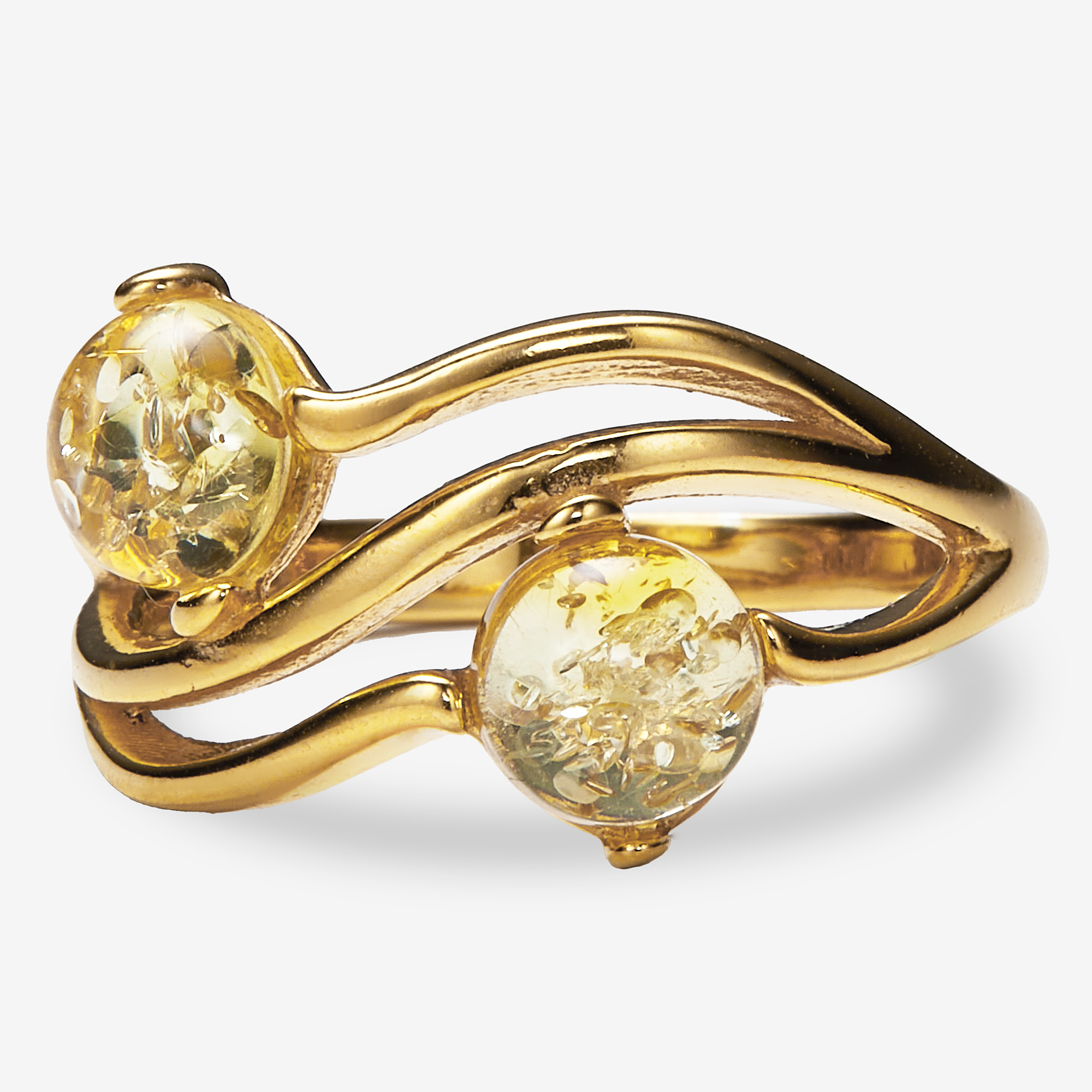 Amber Extraordinaire Sterling Silver Amber Round 2 Stone Ring - TSC.ca