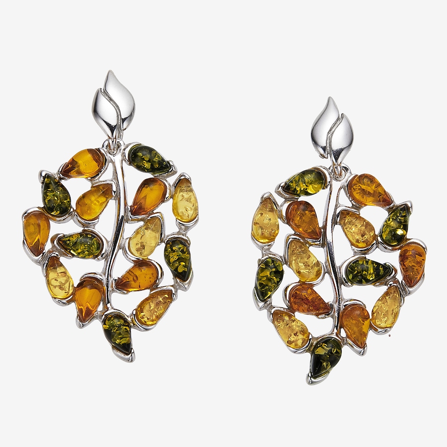 Image 116239_MTI.jpg, Product 116-239 / Price $119.99,  Amber Extraordinaire Sterling Silver Multi Stone Leaf Earrings from Amber Extraordinaire on TSC.ca's Jewellery department