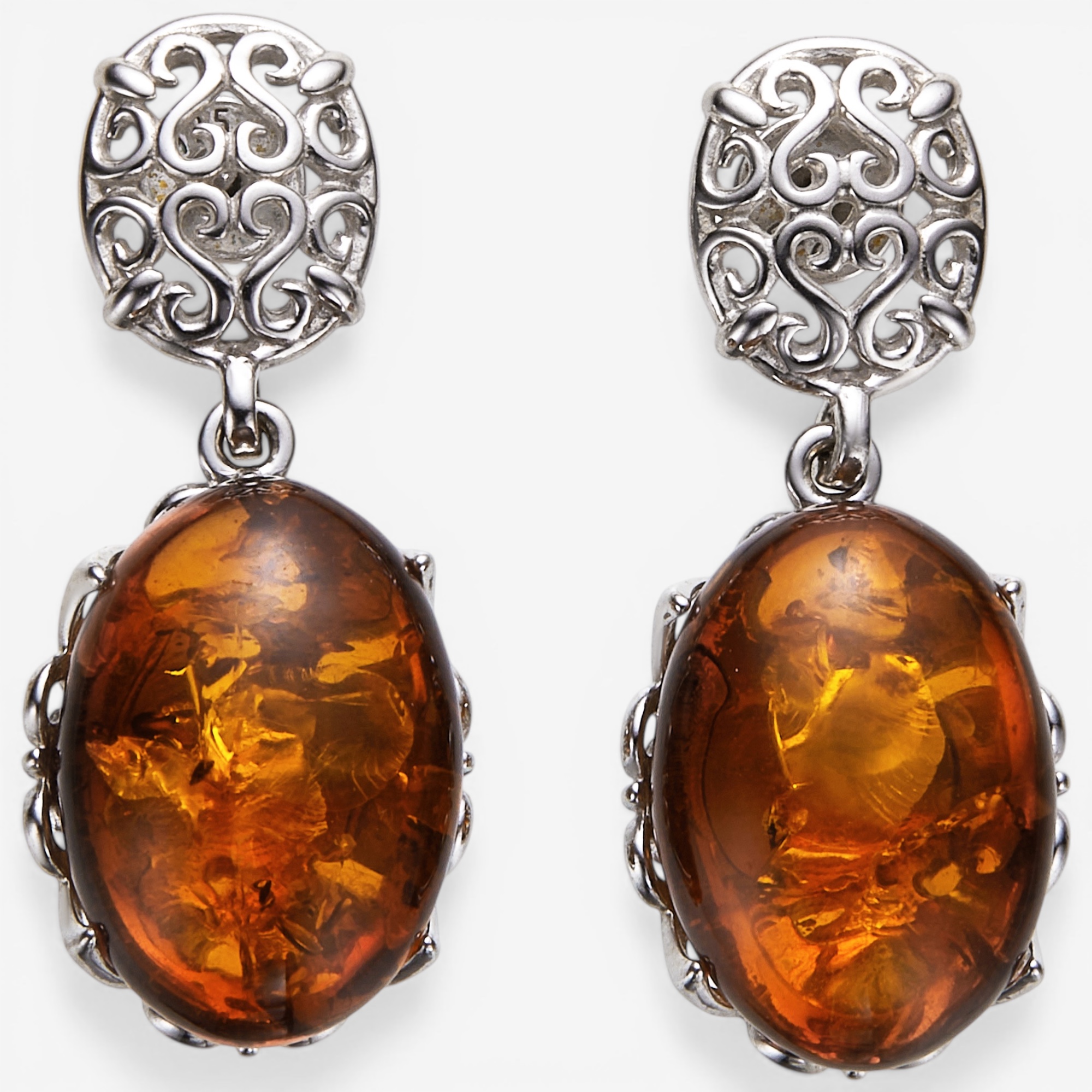 Amber Extraordinaire Sterling Silver Oval Drop Earrings - TSC.ca
