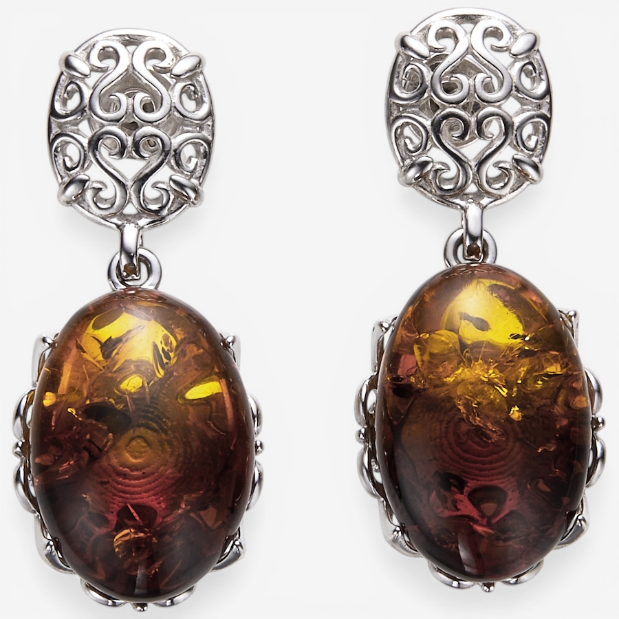 Image 116243_SVOMB.jpg, Product 116-243 / Price $99.99, Amber Extraordinaire Sterling Silver Oval Drop Earrings from Amber Extraordinaire on TSC.ca's Jewellery department