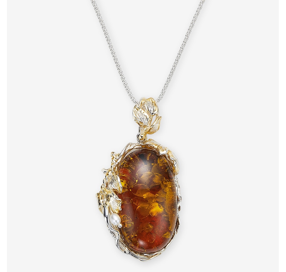 Image 116252.jpg, Product 116-252 / Price $729.99, Amber Extraordinaire Sterling Silver Handmade Collection Amber And Pearl Pendant from Amber Extraordinaire on TSC.ca's Jewellery department