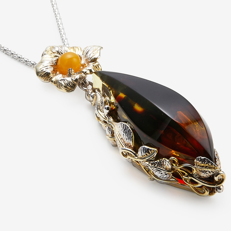 Image 116254_ALTMORE1.jpg, Product 116-254 / Price $879.99, Amber Extraordinaire Sterling Silver Handmade Collection Flower Pendant With Long Freeform Amber from Amber Extraordinaire on TSC.ca's Jewellery department